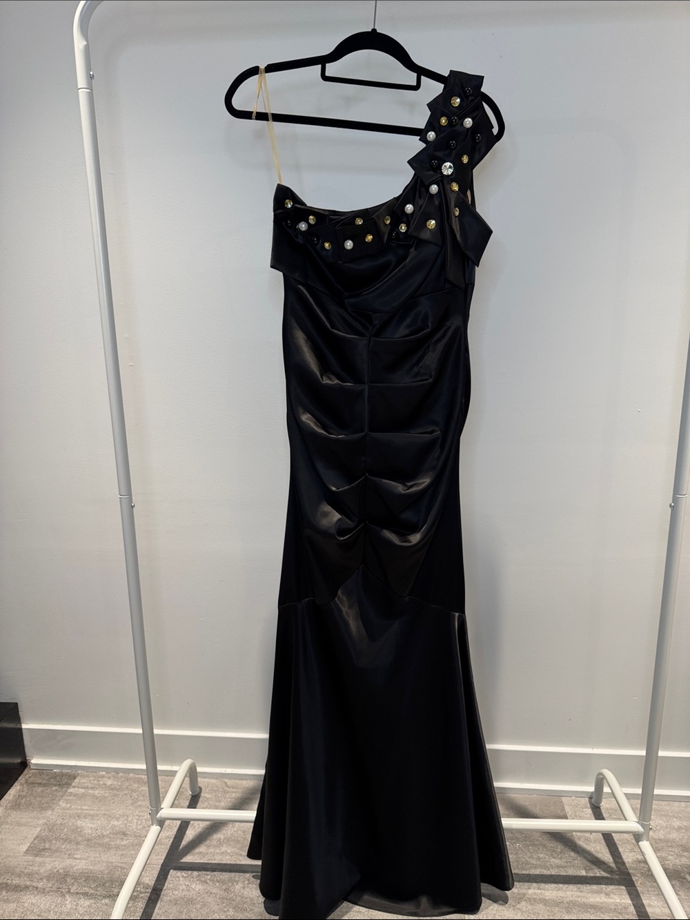 Black One-Shoulder Prom Dress with Embellished Shoulder